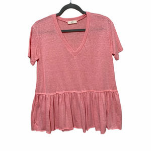 Entro Womens V-Neck Peplum Top Short Sleeve Size Small Pink Made in USA